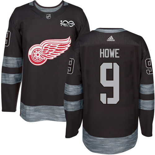 Adidas Red Wings #9 Gordie Howe Black 1917-100th Anniversary Stitched NHL Jersey